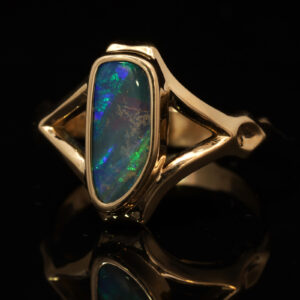 Yellow Gold Blue Green Solid Australian Boulder Opal Engagement Ring