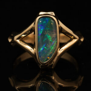 Yellow Gold Blue Green Solid Australian Boulder Opal Engagement Ring