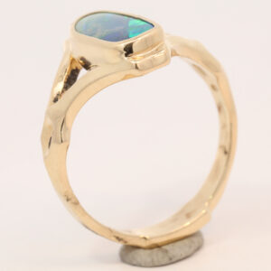 Yellow Gold Blue Green Solid Australian Boulder Opal Engagement Ring