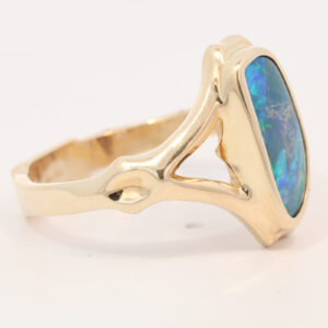 Yellow Gold Blue Green Solid Australian Boulder Opal Engagement Ring