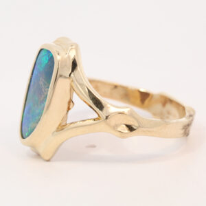 Yellow Gold Blue Green Solid Australian Boulder Opal Engagement Ring