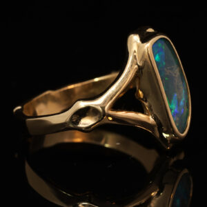 Yellow Gold Blue Green Solid Australian Boulder Opal Engagement Ring