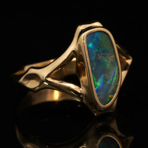 Yellow Gold Blue Green Solid Australian Boulder Opal Engagement Ring