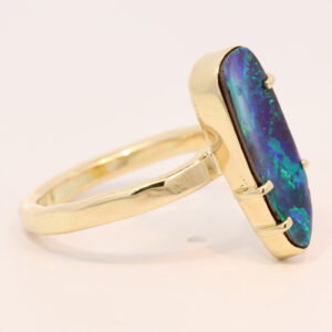 Yellow Gold Blue Green Solid Australian Boulder Opal Engagement Ring