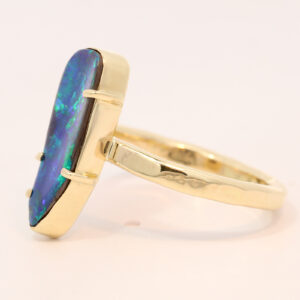 Yellow Gold Blue Green Solid Australian Boulder Opal Engagement Ring