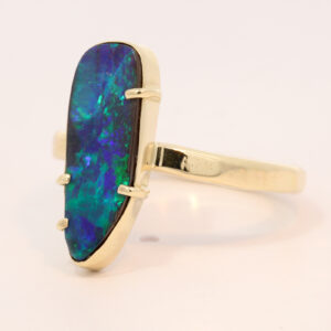 Yellow Gold Blue Green Solid Australian Boulder Opal Engagement Ring