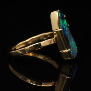 Yellow Gold Blue Green Solid Australian Boulder Opal Engagement Ring