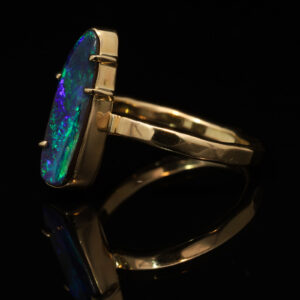 Yellow Gold Blue Green Solid Australian Boulder Opal Engagement Ring