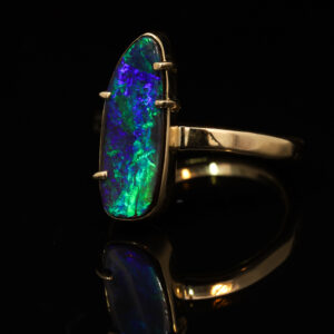 Yellow Gold Blue Green Solid Australian Boulder Opal Engagement Ring