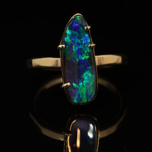 Yellow Gold Blue Green Solid Australian Boulder Opal Engagement Ring