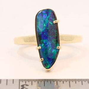 Yellow Gold Blue Green Solid Australian Boulder Opal Engagement Ring