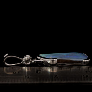 White Gold Blue Green Purple Solid Australian Boulder Opal and Diamond Pendant Necklace