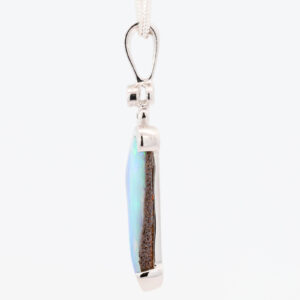White Gold Blue Green Purple Solid Australian Boulder Opal and Diamond Pendant Necklace