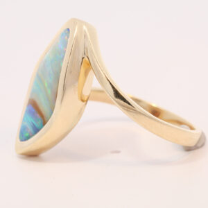 Yellow Gold Blue Green Yellow Orange Pink Solid Australian Boulder Opal and Diamond Engagement Ring