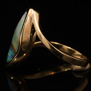 Yellow Gold Blue Green Yellow Orange Pink Solid Australian Boulder Opal and Diamond Engagement Ring