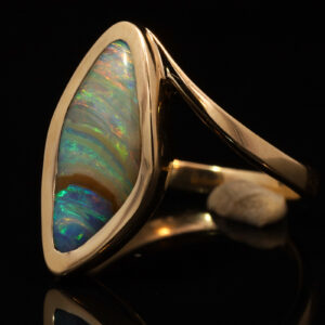Yellow Gold Blue Green Yellow Orange Pink Solid Australian Boulder Opal and Diamond Engagement Ring