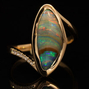 Yellow Gold Blue Green Yellow Orange Pink Solid Australian Boulder Opal and Diamond Engagement Ring
