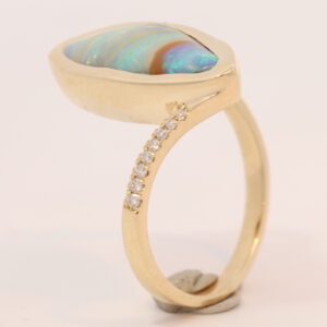 Yellow Gold Blue Green Yellow Orange Pink Solid Australian Boulder Opal and Diamond Engagement Ring