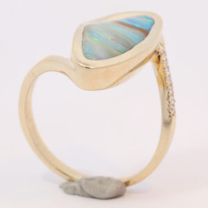 Yellow Gold Blue Green Yellow Orange Pink Solid Australian Boulder Opal and Diamond Engagement Ring