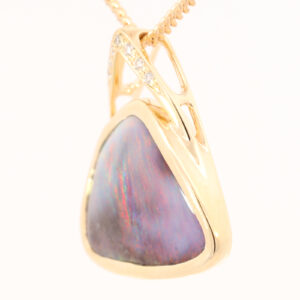 Yellow Gold Blue Green Orange Red Pink Solid Australian Boulder Opal and Diamond Pendant Necklace