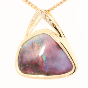 Yellow Gold Blue Green Orange Red Pink Solid Australian Boulder Opal and Diamond Pendant Necklace