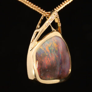 Yellow Gold Blue Green Orange Red Pink Solid Australian Boulder Opal and Diamond Pendant Necklace