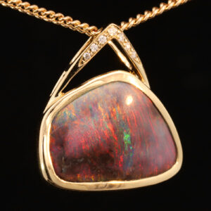 Yellow Gold Blue Green Orange Red Pink Solid Australian Boulder Opal and Diamond Pendant Necklace
