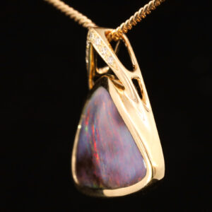 Yellow Gold Blue Green Orange Red Pink Solid Australian Boulder Opal and Diamond Pendant Necklace