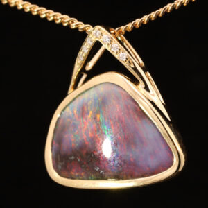 Yellow Gold Blue Green Orange Red Pink Solid Australian Boulder Opal and Diamond Pendant Necklace