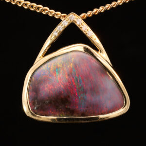 Yellow Gold Blue Green Orange Red Pink Solid Australian Boulder Opal and Diamond Pendant Necklace