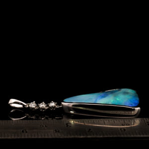 White Gold Blue Green Purple Solid Australian Boulder Opal and Diamond Pendant Necklace