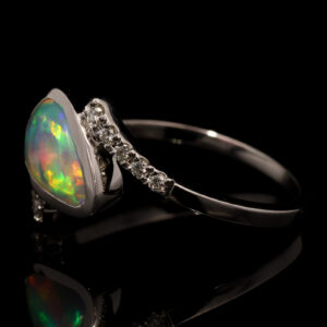 White Gold Blue Green Yellow Solid Australian Crystal Opal and Diamond Engagement Engagement Ring