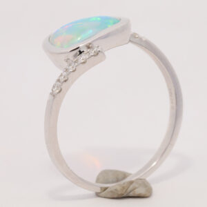 White Gold Blue Green Yellow Solid Australian Crystal Opal and Diamond Engagement Engagement Ring