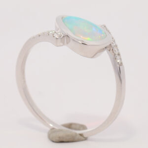 White Gold Blue Green Yellow Solid Australian Crystal Opal and Diamond Engagement Engagement Ring