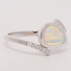 White Gold Blue Green Yellow Solid Australian Crystal Opal and Diamond Engagement Engagement Ring