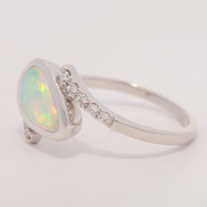 White Gold Blue Green Yellow Solid Australian Crystal Opal and Diamond Engagement Engagement Ring