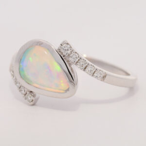 White Gold Blue Green Yellow Solid Australian Crystal Opal and Diamond Engagement Engagement Ring