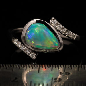 White Gold Blue Green Yellow Solid Australian Crystal Opal and Diamond Engagement Engagement Ring