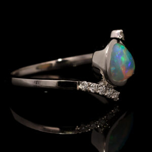 White Gold Blue Green Yellow Solid Australian Crystal Opal and Diamond Engagement Engagement Ring