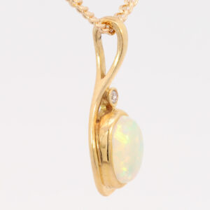 Yellow Gold Blue Green Yellow Orange Solid Australian Crystal Opal and Diamond Pendant Necklace