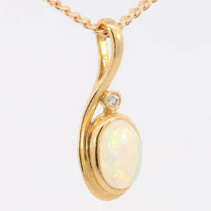 Yellow Gold Blue Green Yellow Orange Solid Australian Crystal Opal and Diamond Pendant Necklace