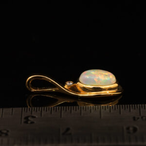 Yellow Gold Blue Green Yellow Orange Solid Australian Crystal Opal and Diamond Pendant Necklace