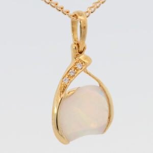 Yellow Gold Blue Green Yellow Orange Pink Solid Australian Crystal Opal and Diamond Pendant Necklace
