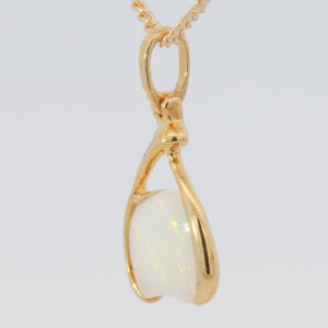Yellow Gold Blue Green Yellow Orange Pink Solid Australian Crystal Opal and Diamond Pendant Necklace