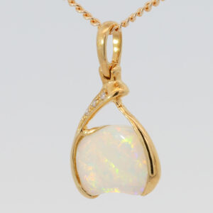Yellow Gold Blue Green Yellow Orange Pink Solid Australian Crystal Opal and Diamond Pendant Necklace