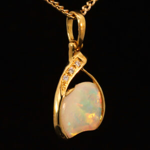 Yellow Gold Blue Green Yellow Orange Pink Solid Australian Crystal Opal and Diamond Pendant Necklace