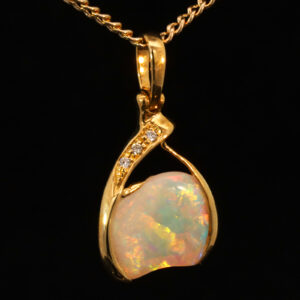 Yellow Gold Blue Green Yellow Orange Pink Solid Australian Crystal Opal and Diamond Pendant Necklace