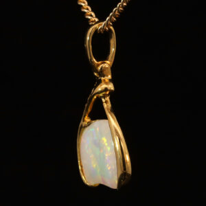 Yellow Gold Blue Green Yellow Orange Pink Solid Australian Crystal Opal and Diamond Pendant Necklace