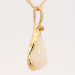 Yellow Gold Blue Green Yellow Orange Pink Solid Australian Crystal Opal and Diamond Pendant Necklace