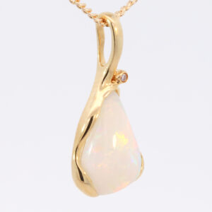 Yellow Gold Blue Green Yellow Orange Pink Solid Australian Crystal Opal and Diamond Pendant Necklace